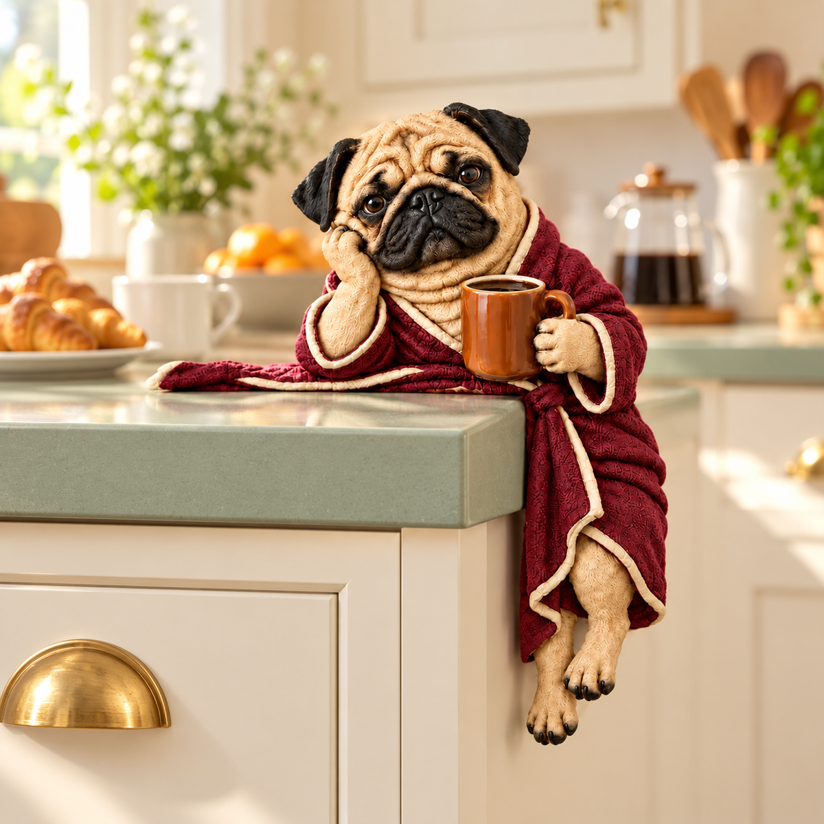 🐶Cozy Coffee Pug Door Corner Topper