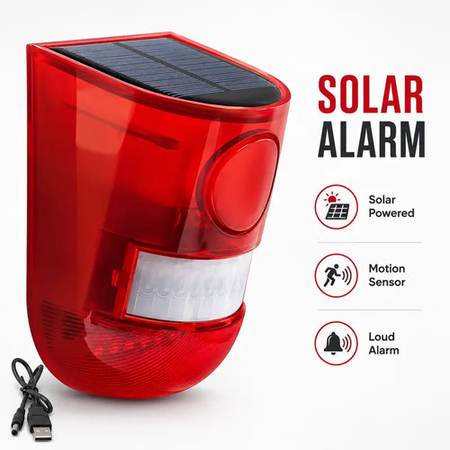 🚨 129dB Solar Motion Sensor Alarm – Loud Siren & Flashing LED Security Alert