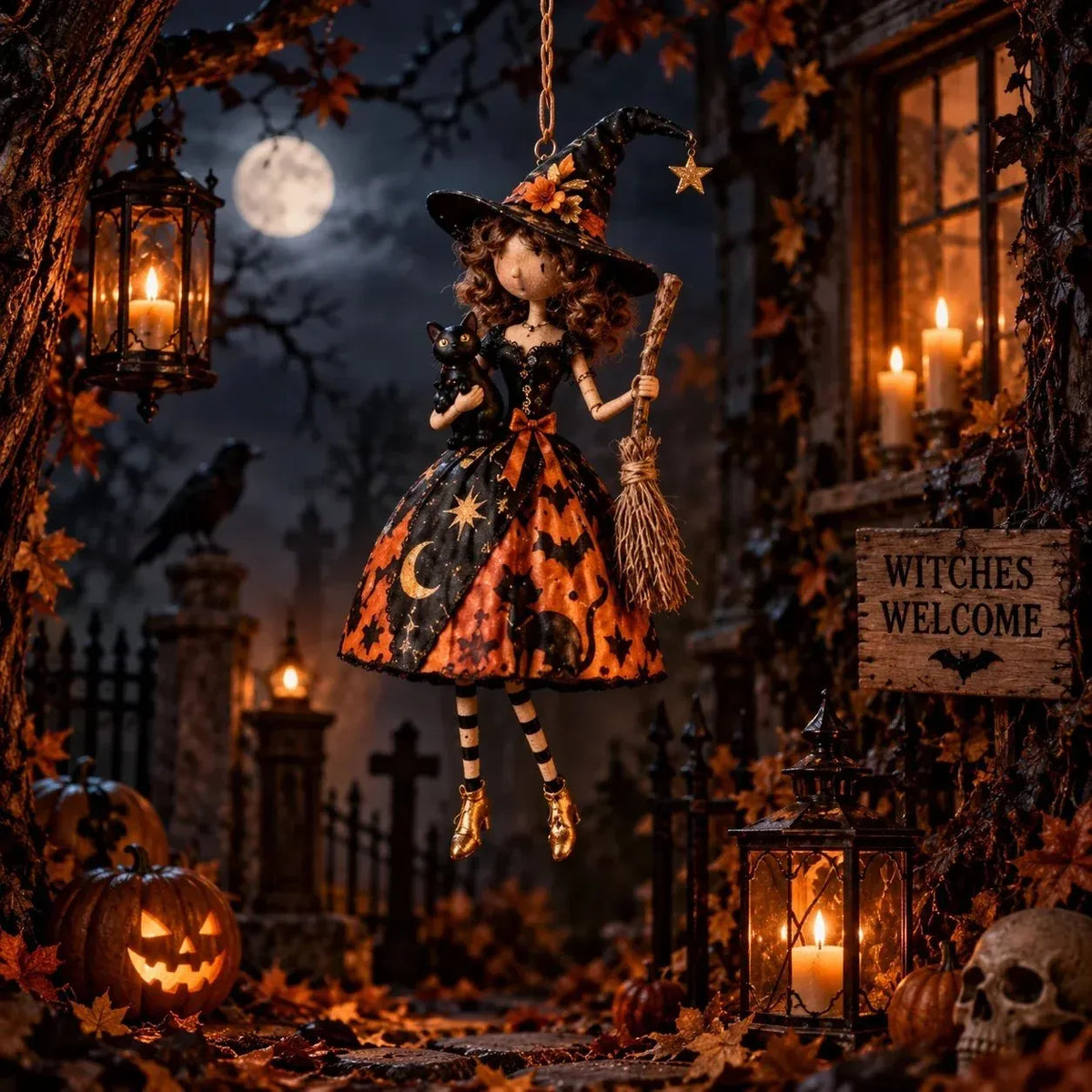 ⏳ Last Day 49% OFF – 🖤 Midnight Ladies™ Gothic Halloween Hanging Decor | 3 Spooky Character Styles for Porches, Entryways & Indoor Displays 🎃