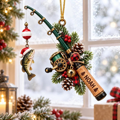 🎣 Personalized Fishing Christmas Ornament with Hanging Cord