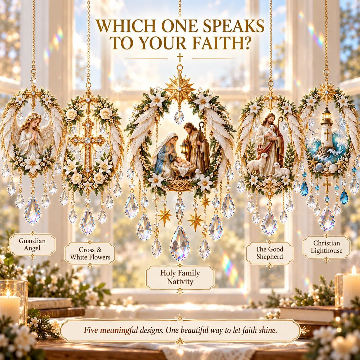 🔥HOT SALE🔥✝️ Christian Crystal Suncatcher | 5 Faith-Inspired Window Designs with Cascading Rainbow Crystals ✨