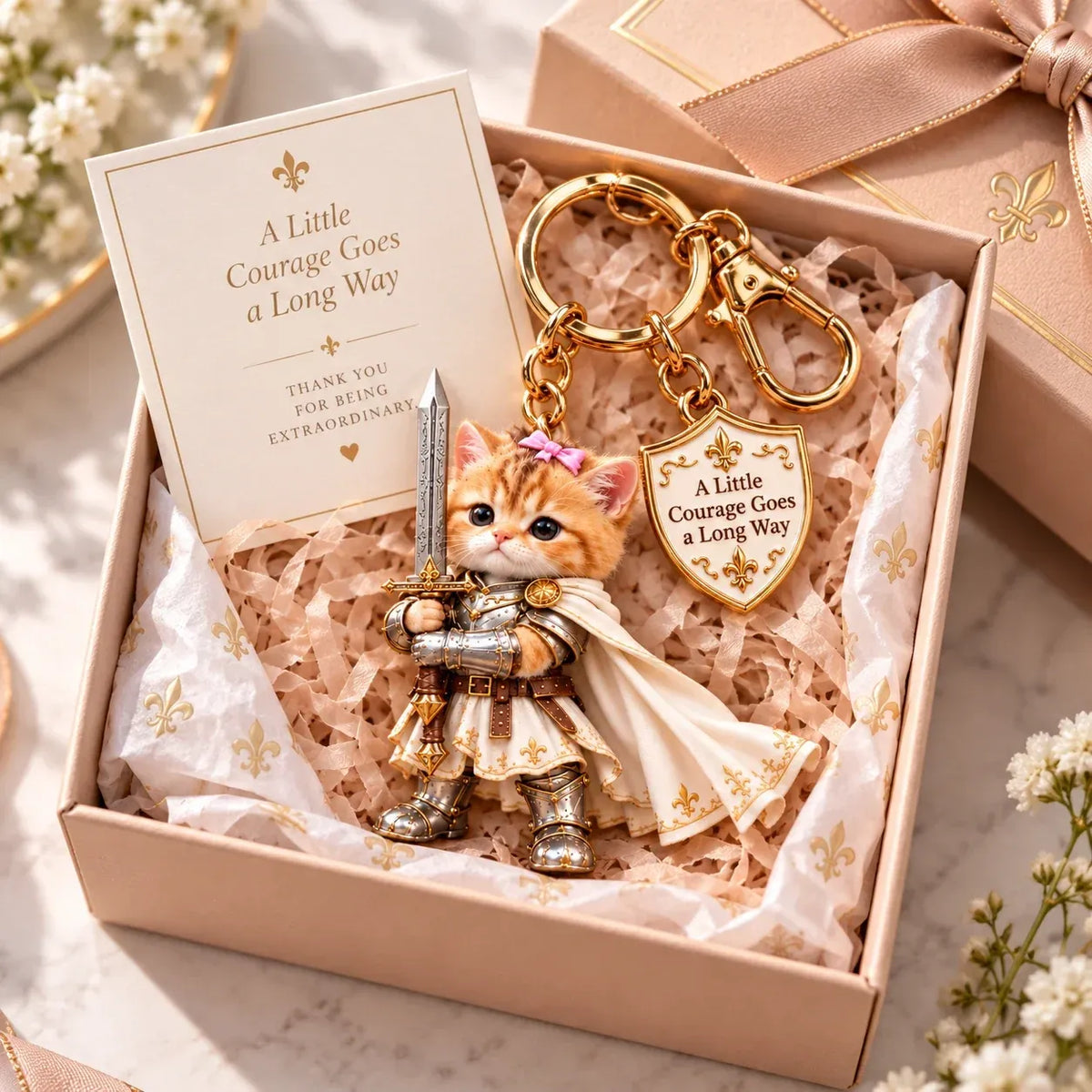🐱⚔️ Little Courage Knight Kitten Keychain – Emotional Support Cat Charm