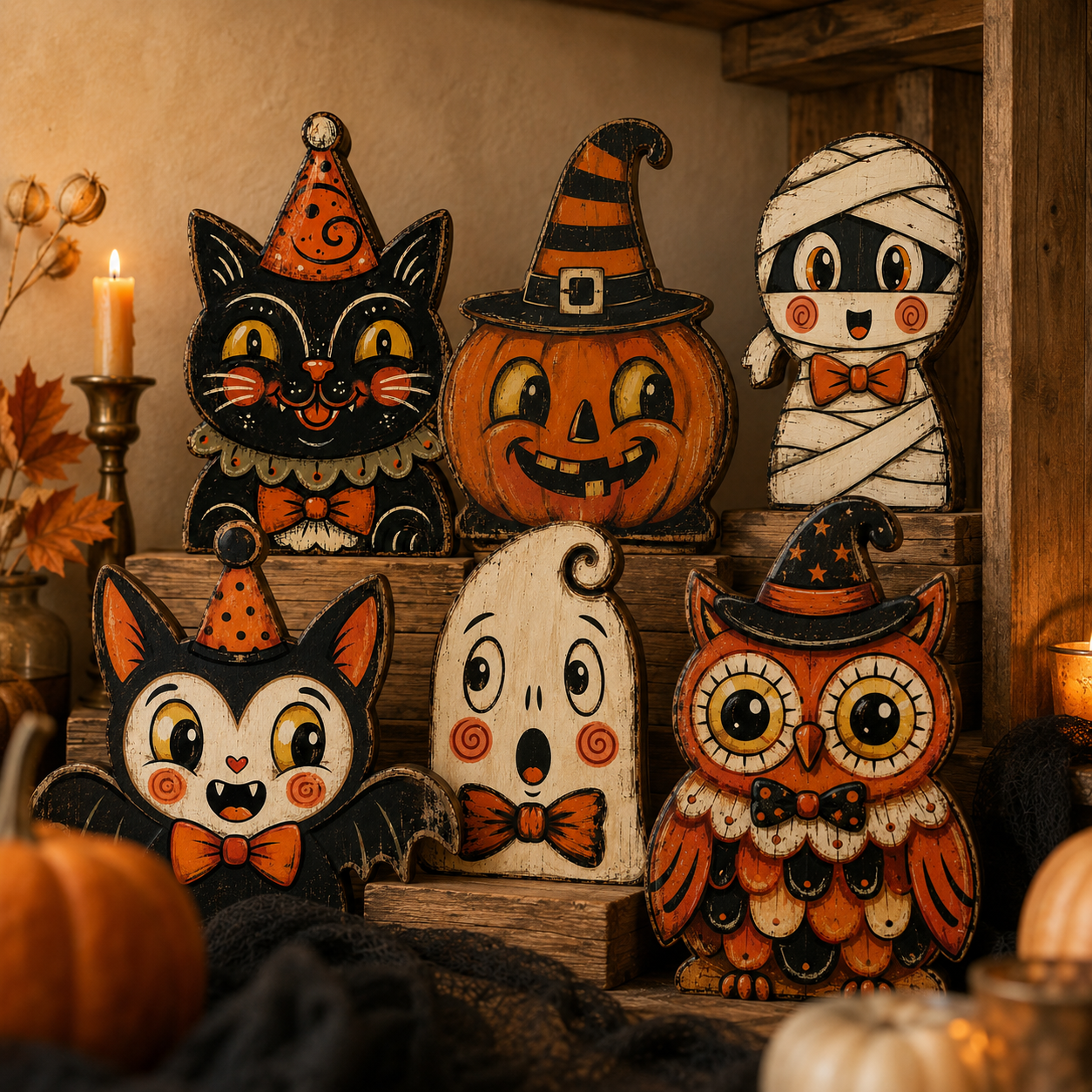 🎃Vintage Halloween Wooden Character Tabletop Decor