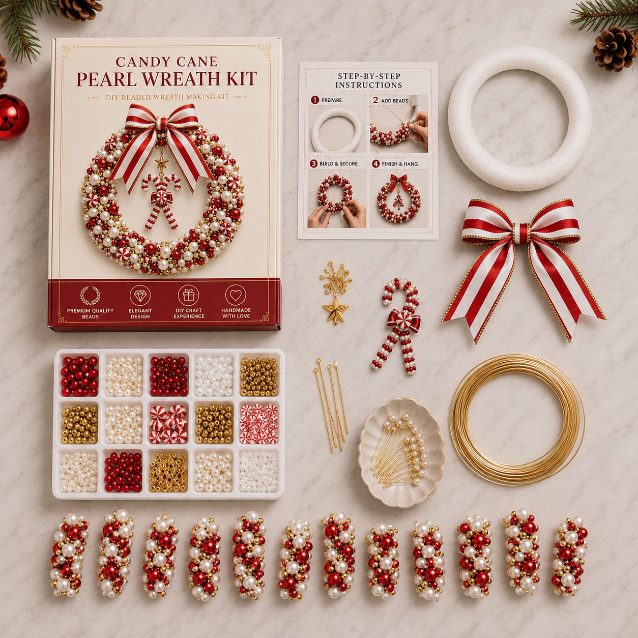 🎄 DIY Christmas Pearl Wreath Kit — A Mini Wreath You Build Bead by Bead