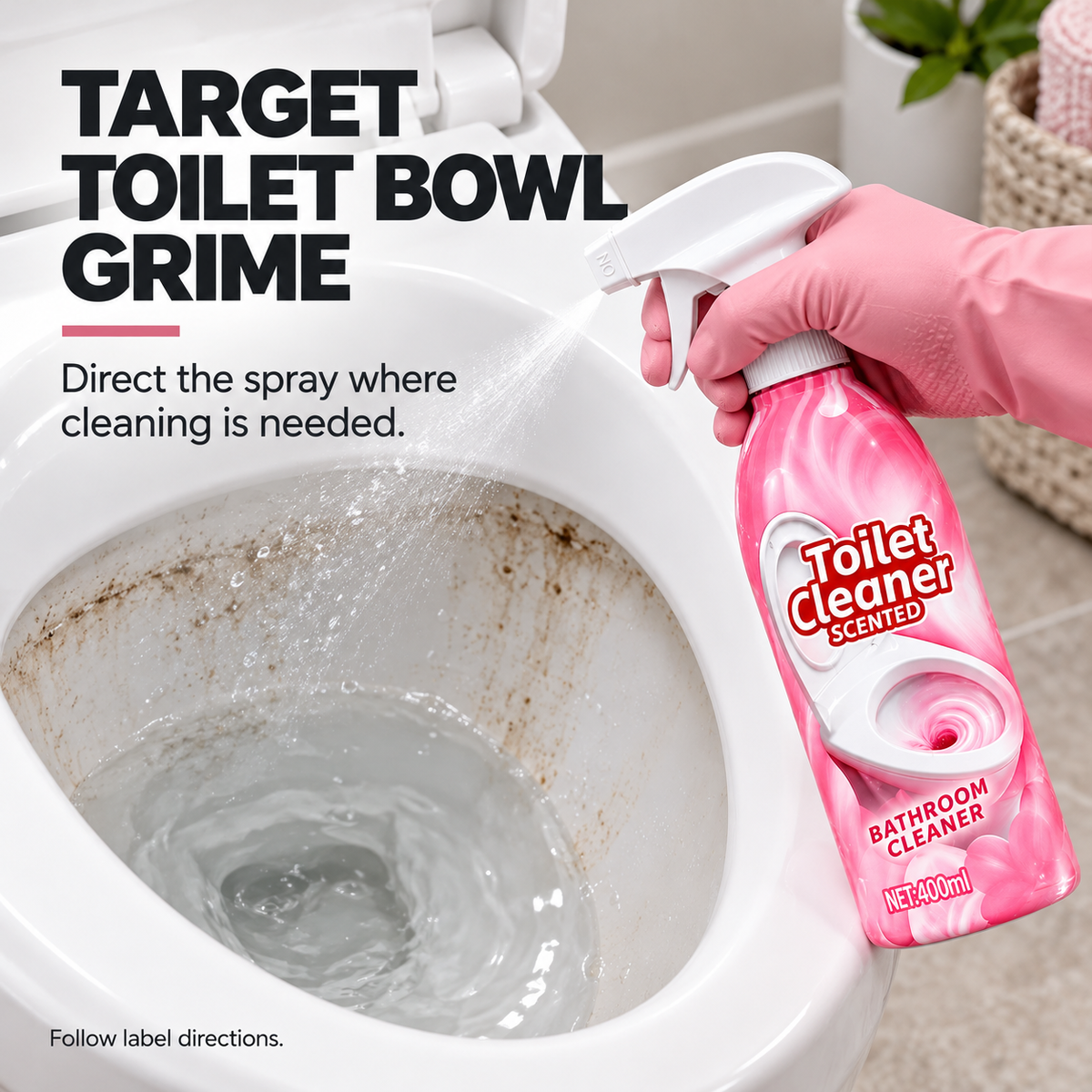 🫧 400mL Toilet & Bathroom Cleaning Spray — Tackle Everyday Grime ✨⏳