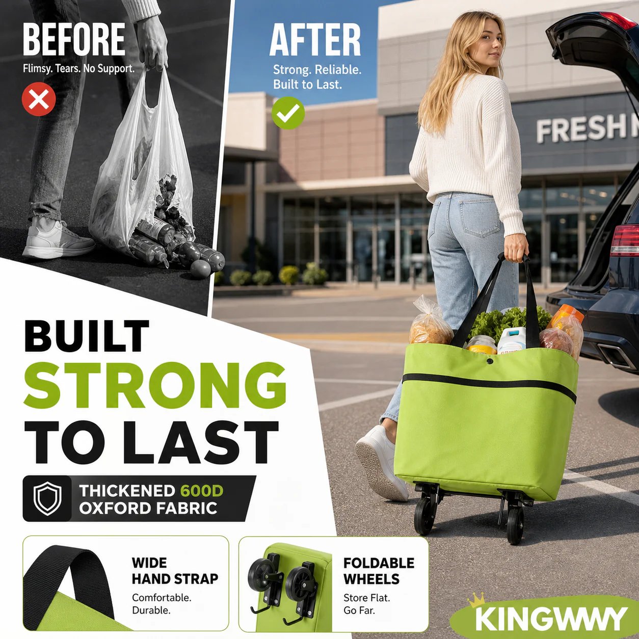 🛢️ 2-in-1 Foldable Shopping Cart