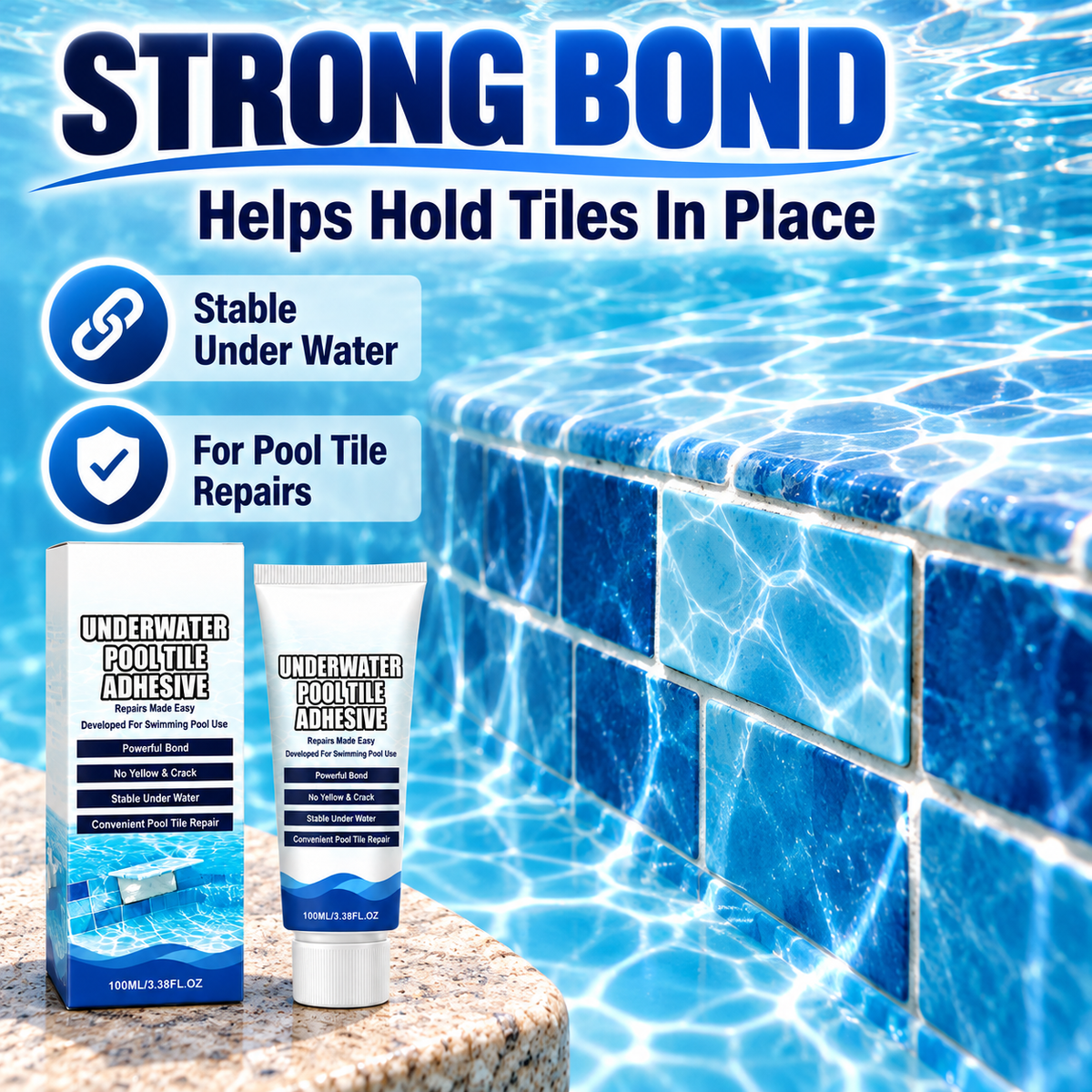 🏊💧 Underwater Pool Tile Repair Adhesive – Fix Loose Pool Tiles Easily🔧🍀