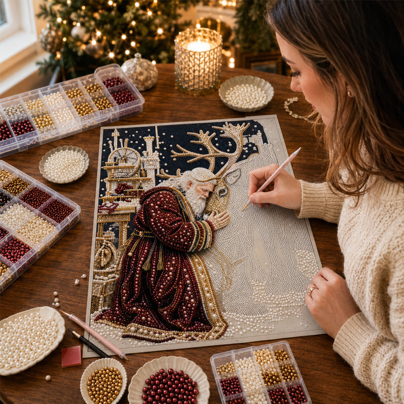 Christmas Reindeer Diamond Painting Art Kit – Festive DIY Crystal Art Set For Adults & Children Xmas Craft Decor