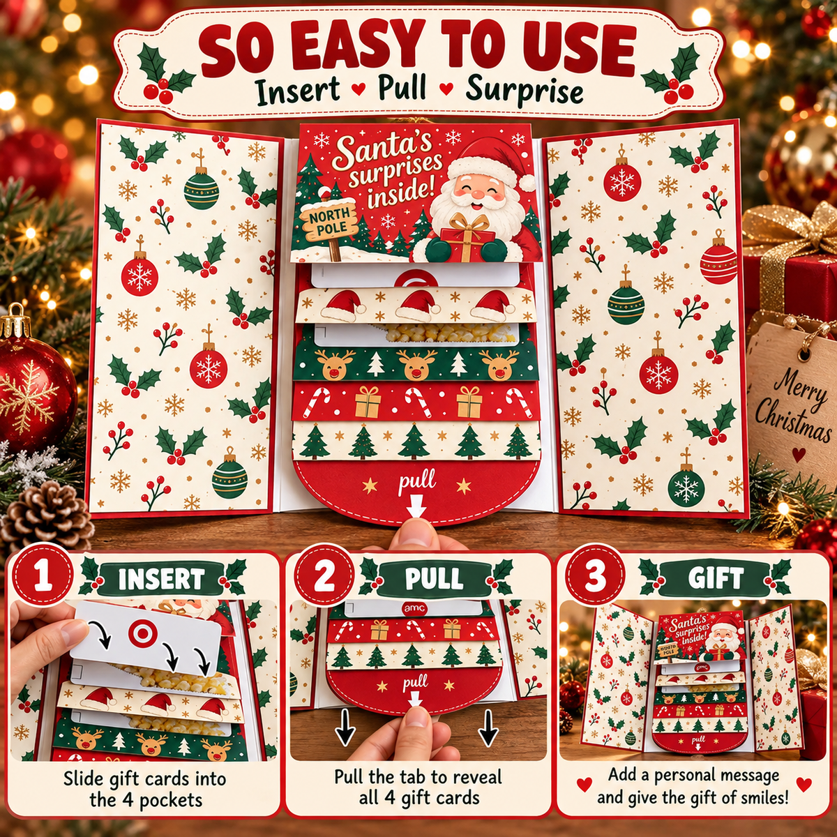 2026 New🎅🎁 Waterfall Christmas Gift Card Booklet 💳🍀