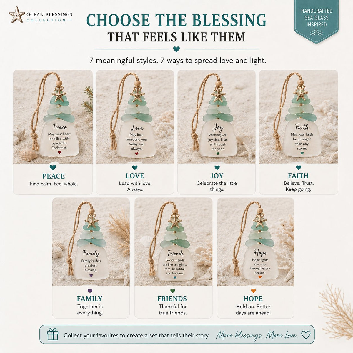 🔥LAST DAY 50% OFF - 🌊Ocean Blessings™ Sea Glass Christmas Ornaments – Peace, Love, Joy, Faith, Family, Friends & Hope