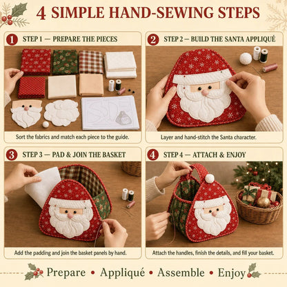 ⏳ 49 % RABATT – 🎄 Weihnachtlicher Figuren-Tragekorb | Gepolsterte Patchwork-Stoffe, mehrschichtige Applikationen & weicher Tragegriff – als DIY-Bausatz oder fertig genäht erhältlich 🎁✨