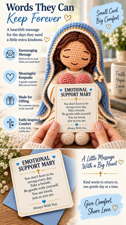 ⏳ Last Day 49% OFF – 💙 Always With You Mary Comfort Doll | Handmade Crochet Companion Holding A Heart with Encouragement Card ✨