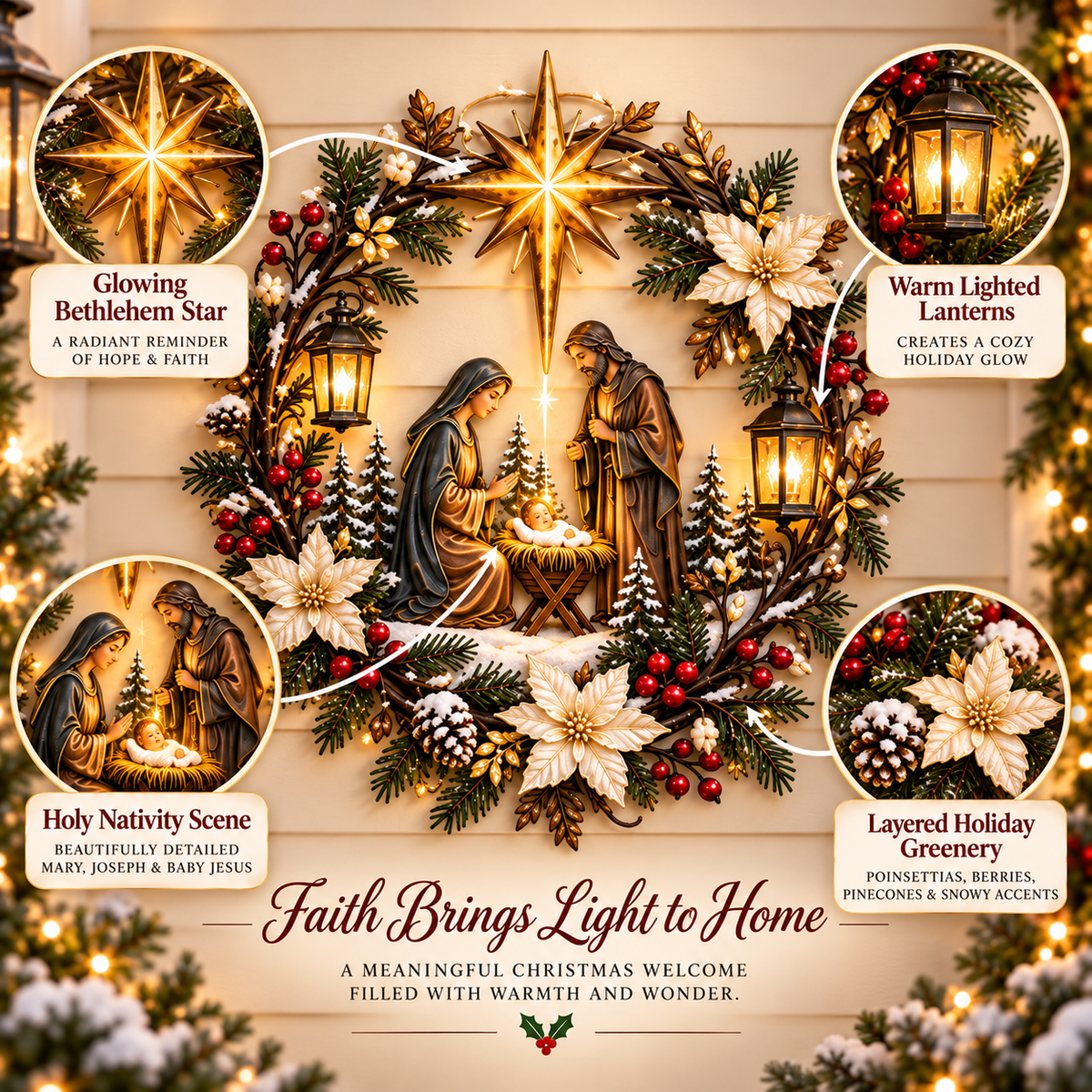 ✝️ Faith & Blessing Christmas Wreath Collection™ – Nativity, Angel & Cardinal Holiday Wall Decor
