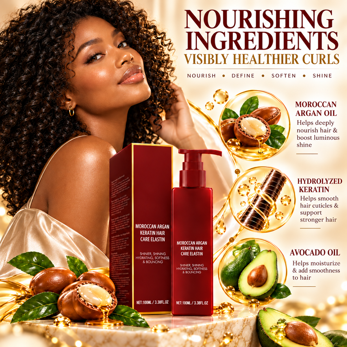 ❤️Argan & Avocado Curl Defining Leave-In Cream⏳