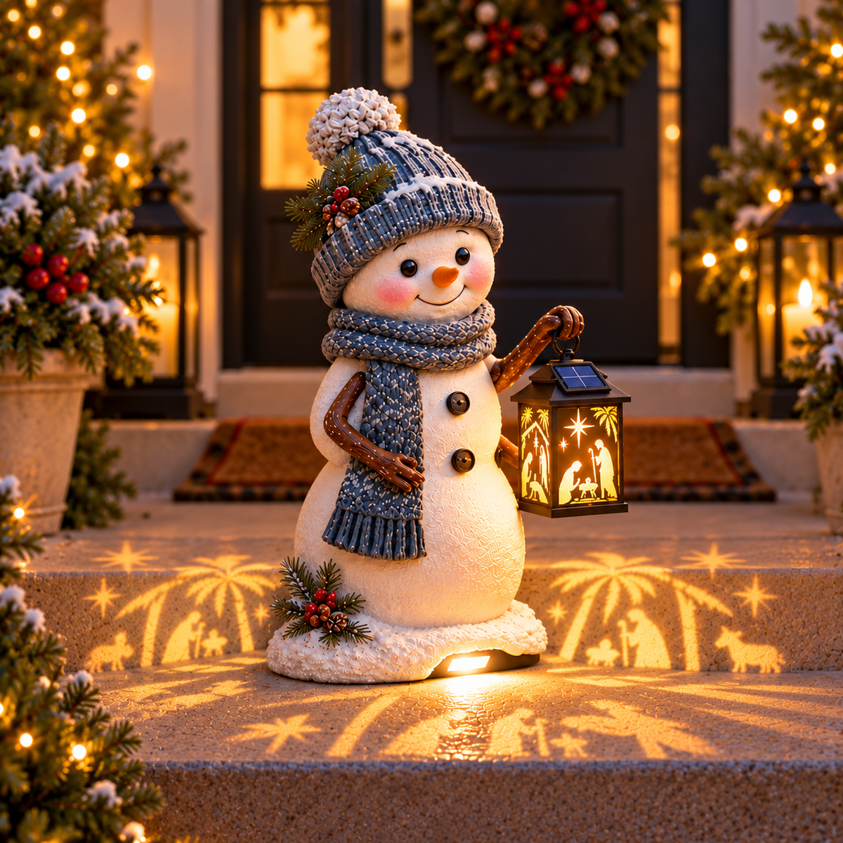 🔥 Last Day 49% OFF🔥⛄ Snowman Nativity Glow™ – Solar Christmas Step Light with Holy Family Projection