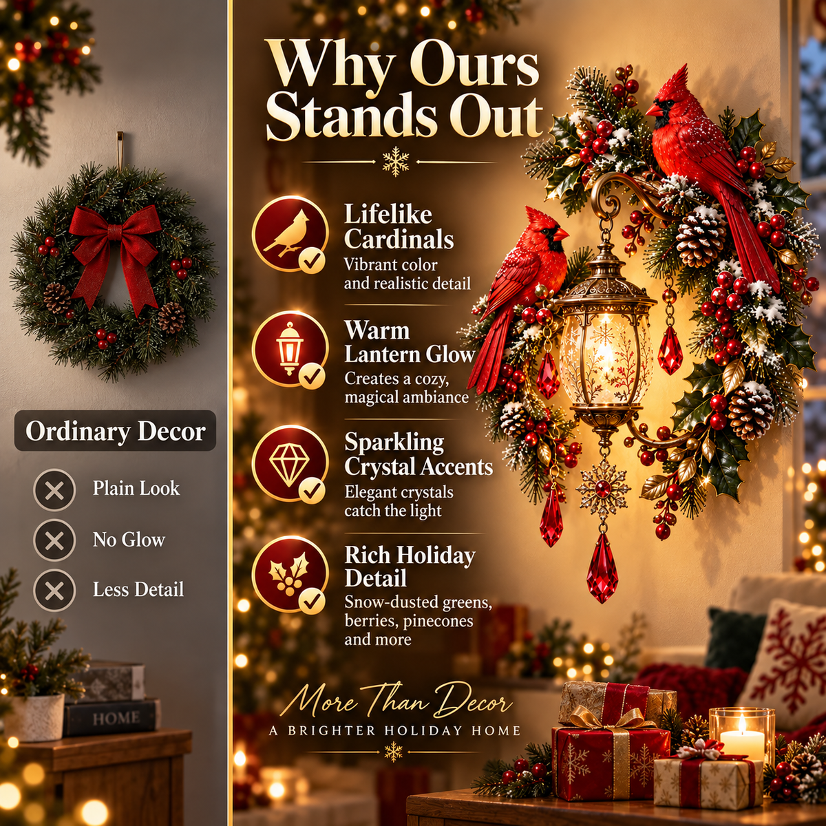 ✨Last Day 49% OFF✨Cardinal Christmas Lantern Glow™ – Lighted Holiday Wall Decor