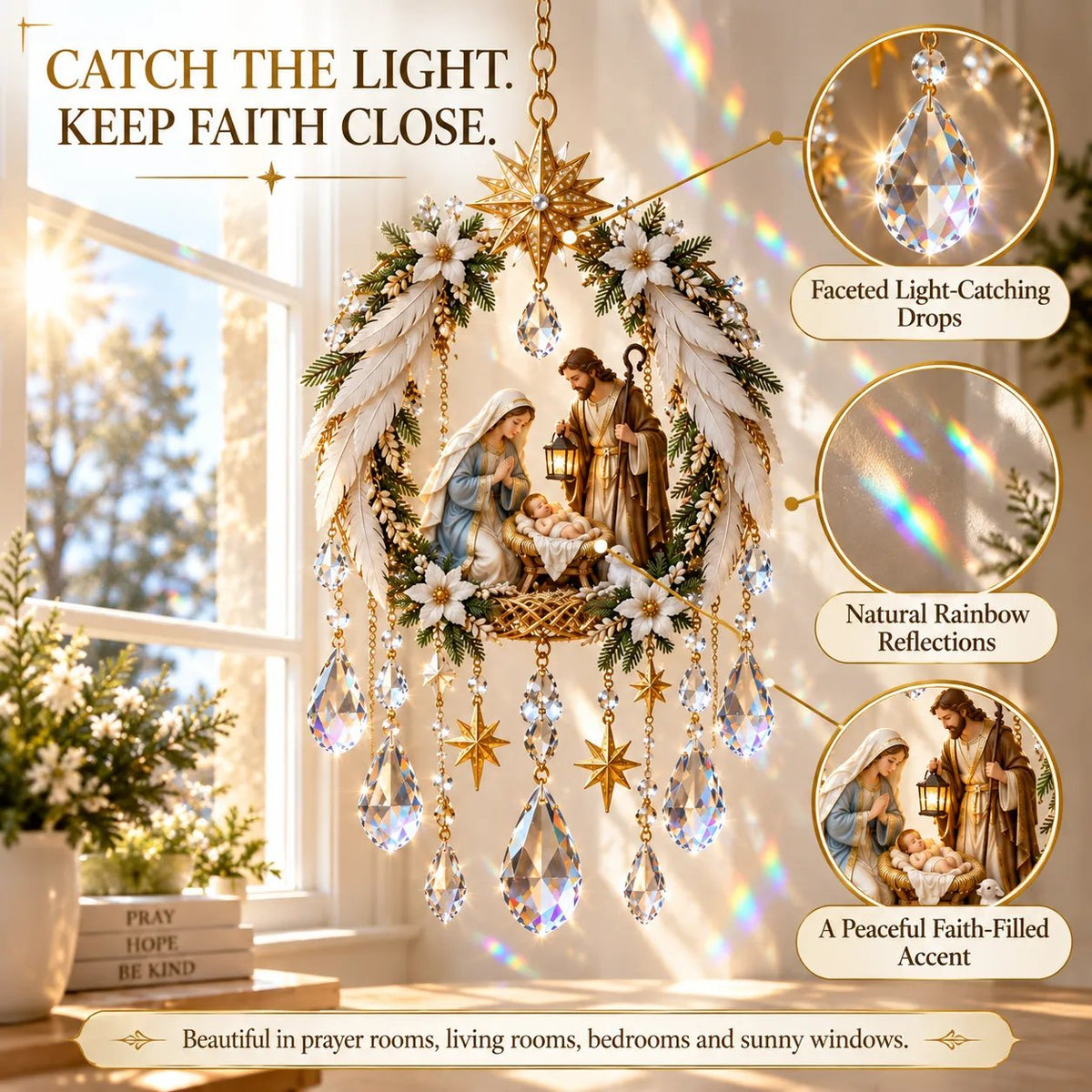 🔥HOT SALE🔥✝️ Christian Crystal Suncatcher | 5 Faith-Inspired Window Designs with Cascading Rainbow Crystals ✨