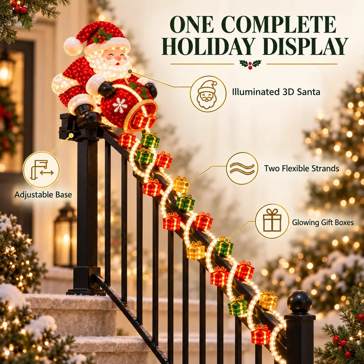 🎅 Santa Magic Gift Cascade Railing Light