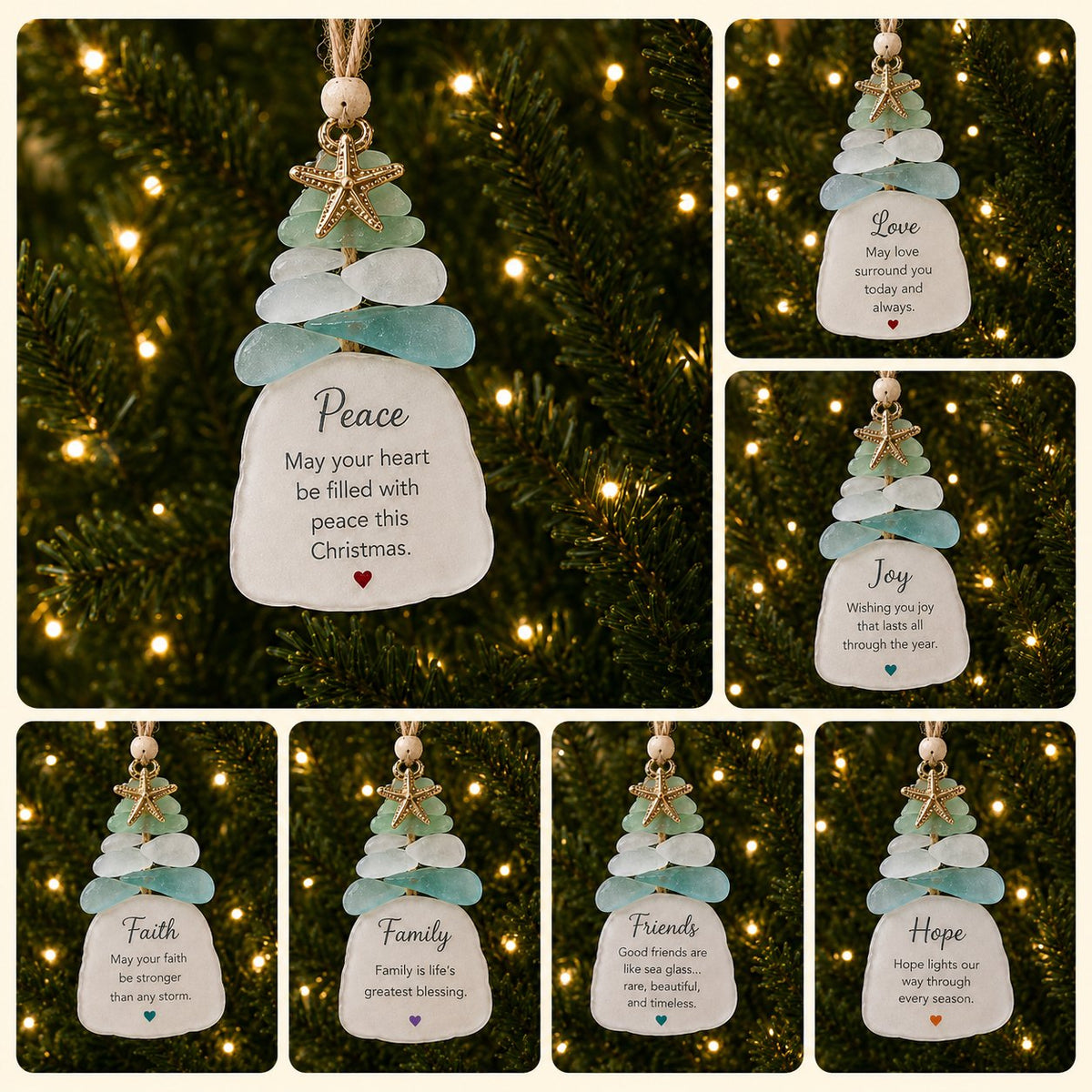 🔥LAST DAY 50% OFF - 🌊Ocean Blessings™ Sea Glass Christmas Ornaments – Peace, Love, Joy, Faith, Family, Friends & Hope