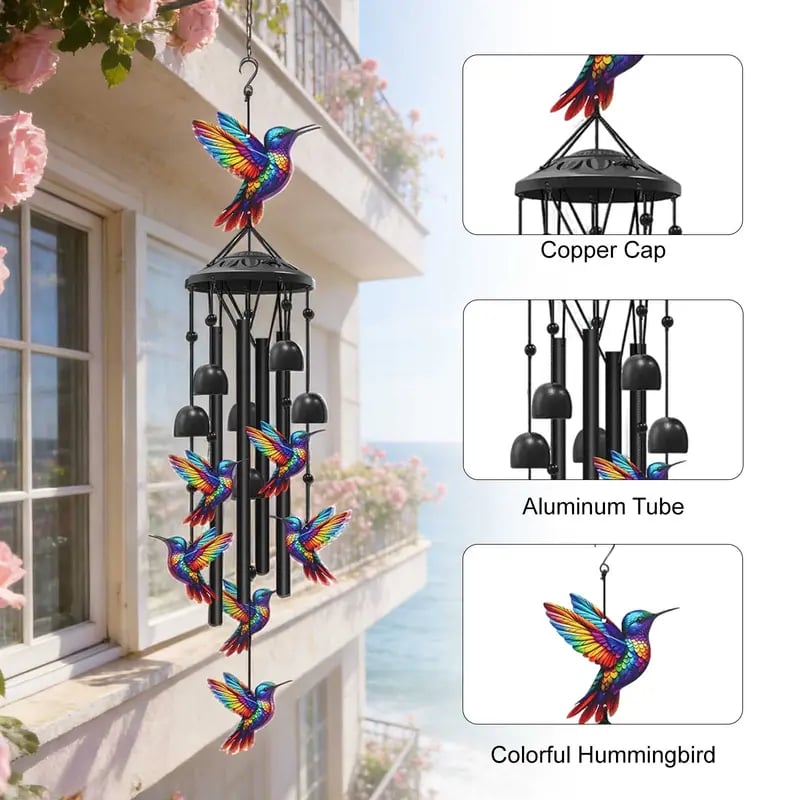 🔥Last Day 70% OFF🐦Vintage Colorful Hummingbird Wind Chime with Metal Tubes and Bells