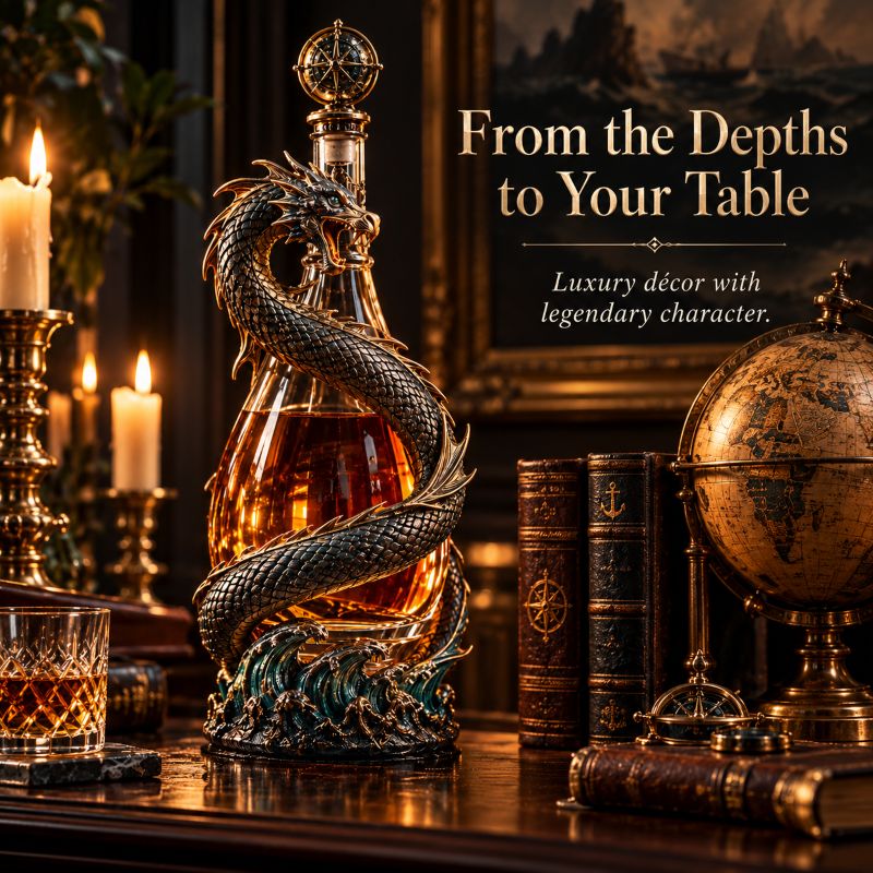 Leviathan Coil Dragon Decanter™ — Hand-Finished Whiskey Decanter with Compass Stopper
