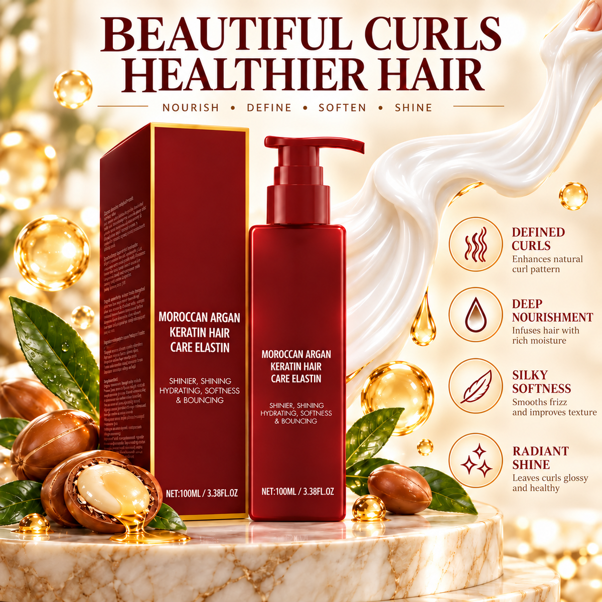 ❤️Argan & Avocado Curl Defining Leave-In Cream⏳
