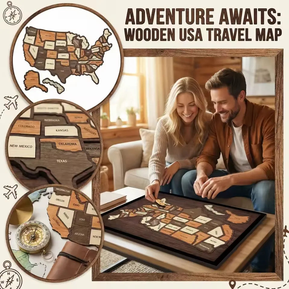 🔥Limited Time 51% off – USA Wooden Travel Map Puzzle for Adventure Lovers