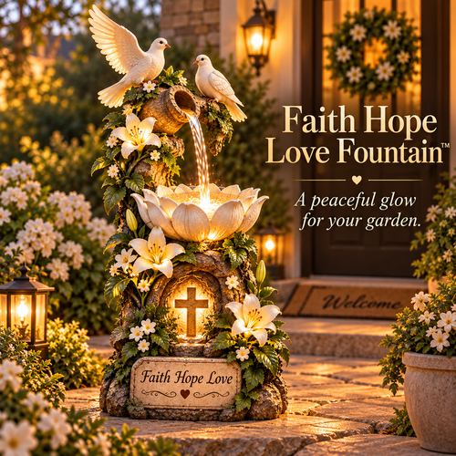 ✨Last Day 49% OFF✨🕊️✝️ Faith Hope Love Fountain™ – Lighted Christian Garden Decor