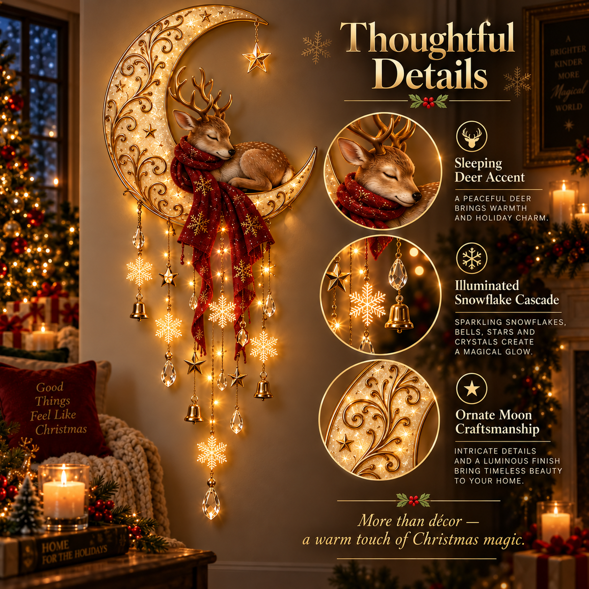 🌙 Moonlit Deer Starfall™ – Magical Christmas Wall Light