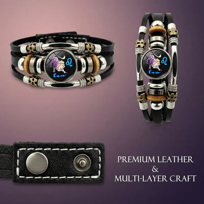 💥Limited-time 50% off ☪️Glow-in-the-dark leather zodiac sign bracelet for men and women (6.9/8.1 inches)♑️