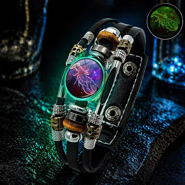 💥Limited-time 50% off ☪️Glow-in-the-dark leather zodiac sign bracelet for men and women (6.9/8.1 inches)♑️
