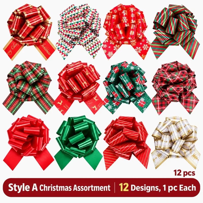 🎀Christmas Decorative Pull Bows--One Pull to a Full Bow, Festive Finishing Touch for Gifts🎁
