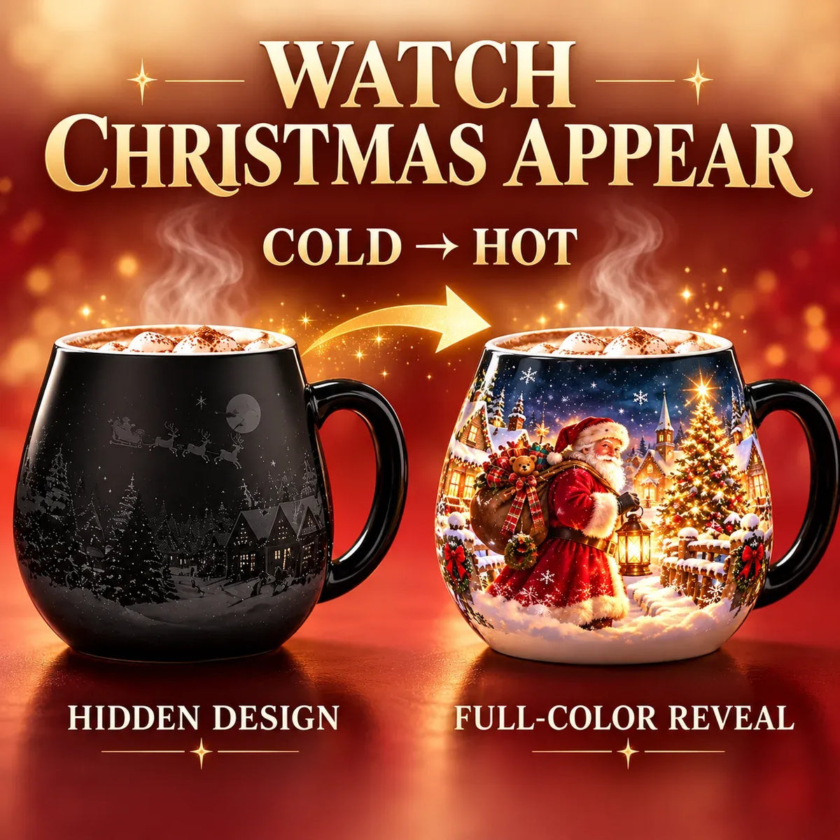 ⏳ Last Day 49% OFF – 🎄Christmas Magic Heat-Reveal Mug | 350 mL Color-Changing Santa Village Cup ☕