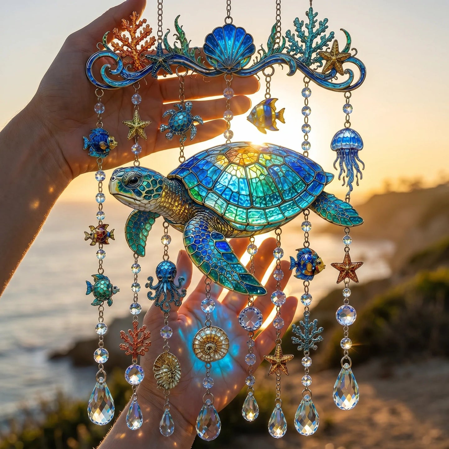 🐋 🌊Ocean-Themed Crystal Wind Chime – Bring the Ocean Glow to Your Garden