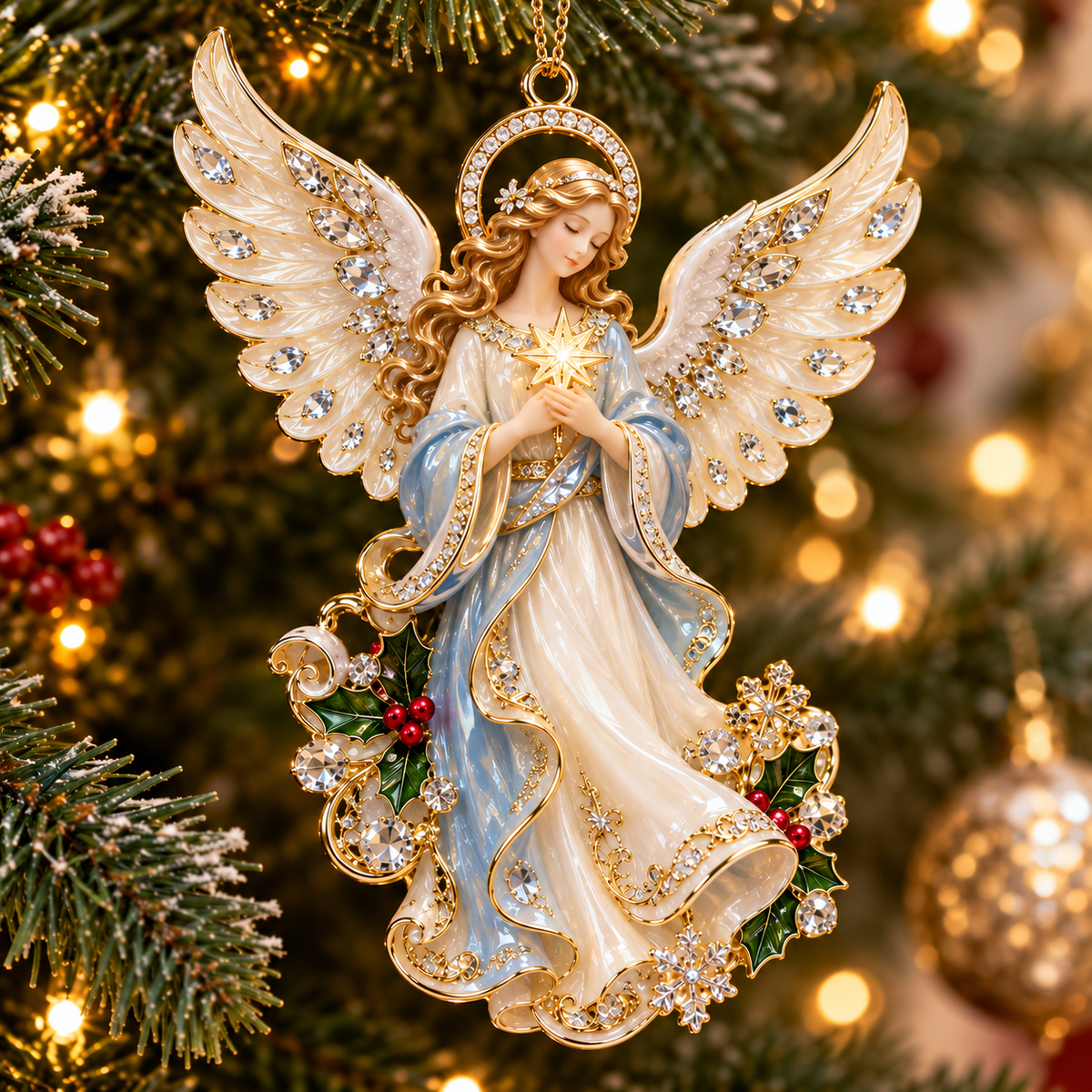 Praying angel star Christmas ornament