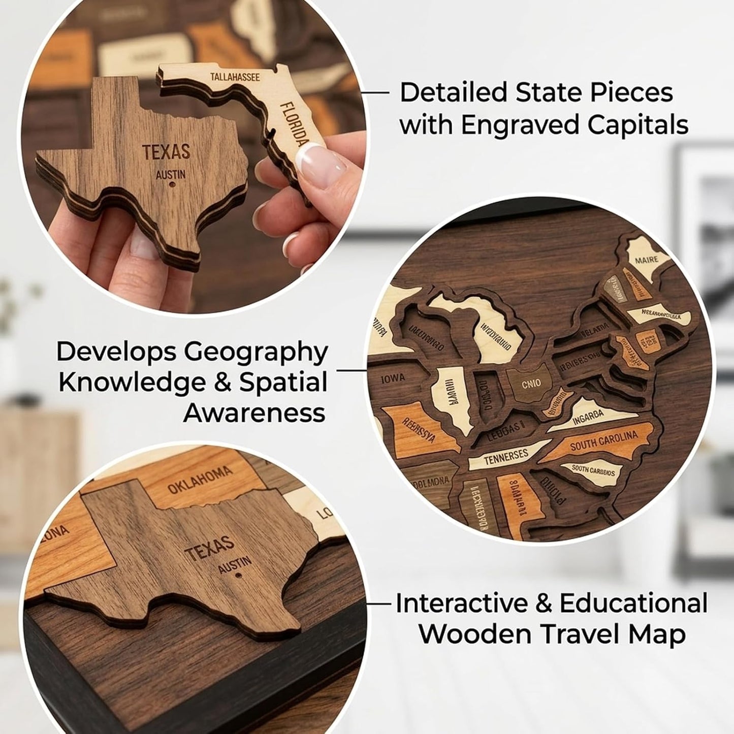 🔥Limited Time 49% off🔥 – USA Wooden Travel Map Puzzle for Adventure Lovers