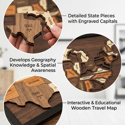 🔥Limited Time 51% off – USA Wooden Travel Map Puzzle for Adventure Lovers