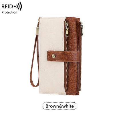 🔥Women's long wallet, stylish clutch, elegant solid color RFID blocking wallet