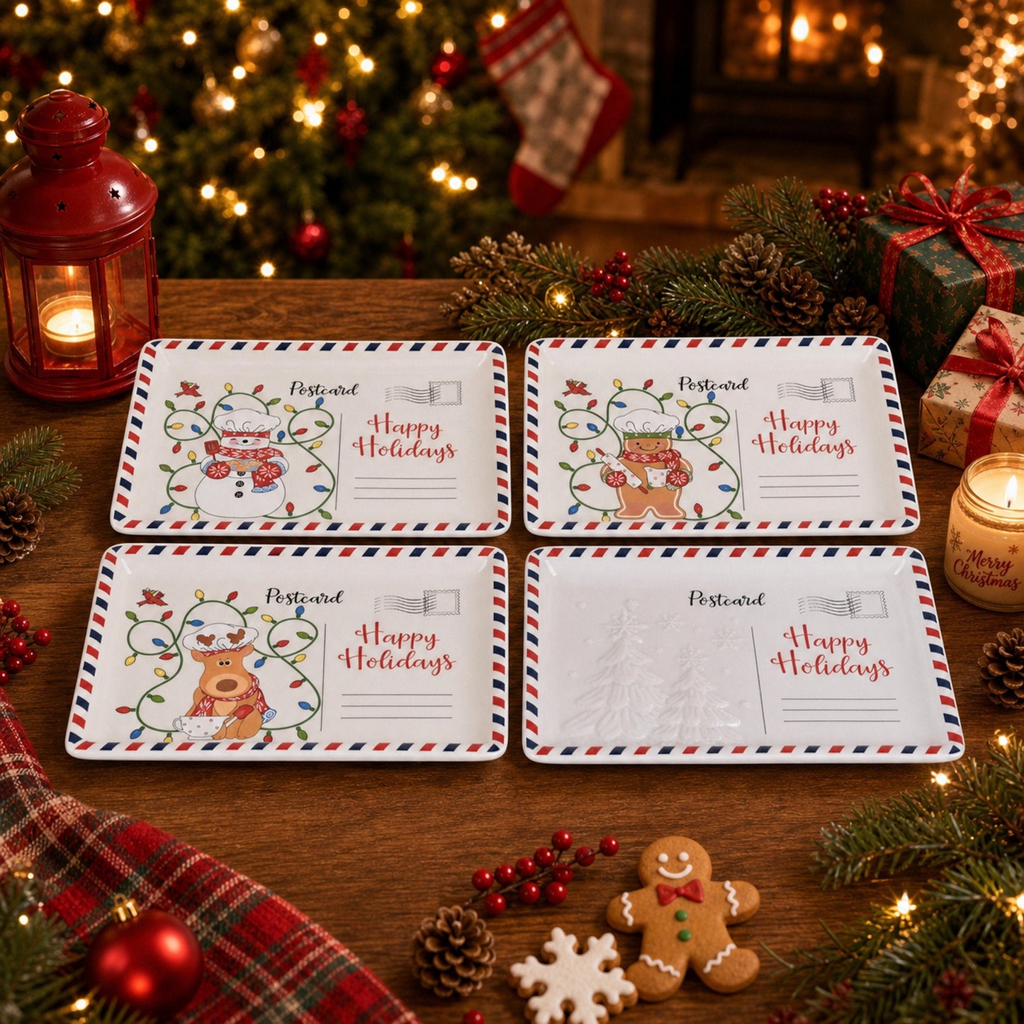 🎄 LAST DAY 49% OFF🍪 Vintage Christmas Postcard Platter🎅🎁