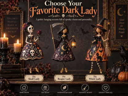 ⏳ Last Day 49% OFF – 🖤 Midnight Ladies™ Gothic Halloween Hanging Decor | 3 Spooky Character Styles for Porches, Entryways & Indoor Displays 🎃