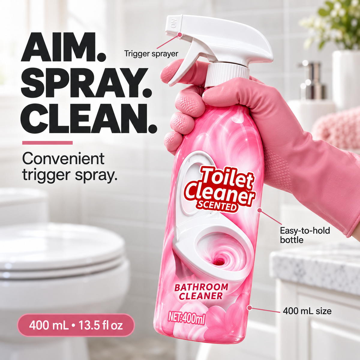 🫧 400mL Toilet & Bathroom Cleaning Spray — Tackle Everyday Grime ✨⏳