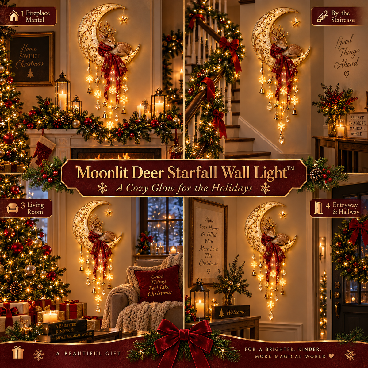 🌙 Moonlit Deer Starfall™ – Magical Christmas Wall Light