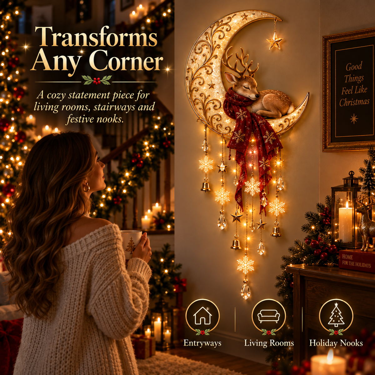 🌙 Moonlit Deer Starfall™ – Magical Christmas Wall Light