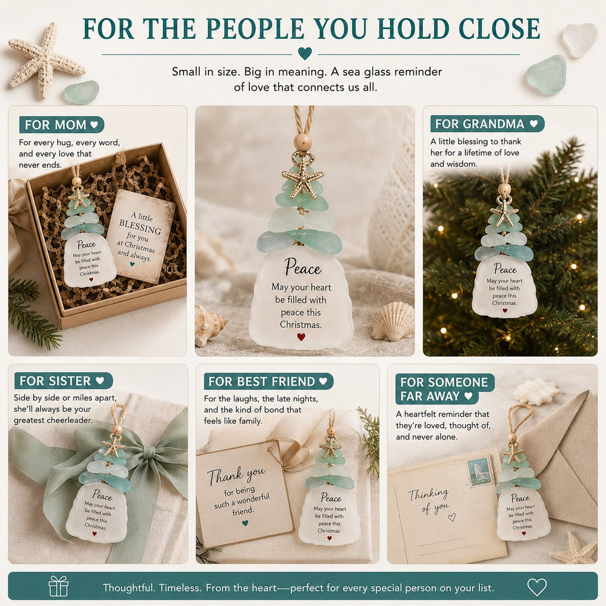🔥LAST DAY 50% OFF - 🌊Ocean Blessings™ Sea Glass Christmas Ornaments – Peace, Love, Joy, Faith, Family, Friends & Hope