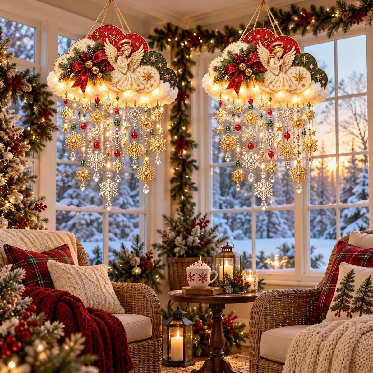 💯 Angelic Christmas Snowfall Cloud – Lighted Hanging Holiday Decor☁️