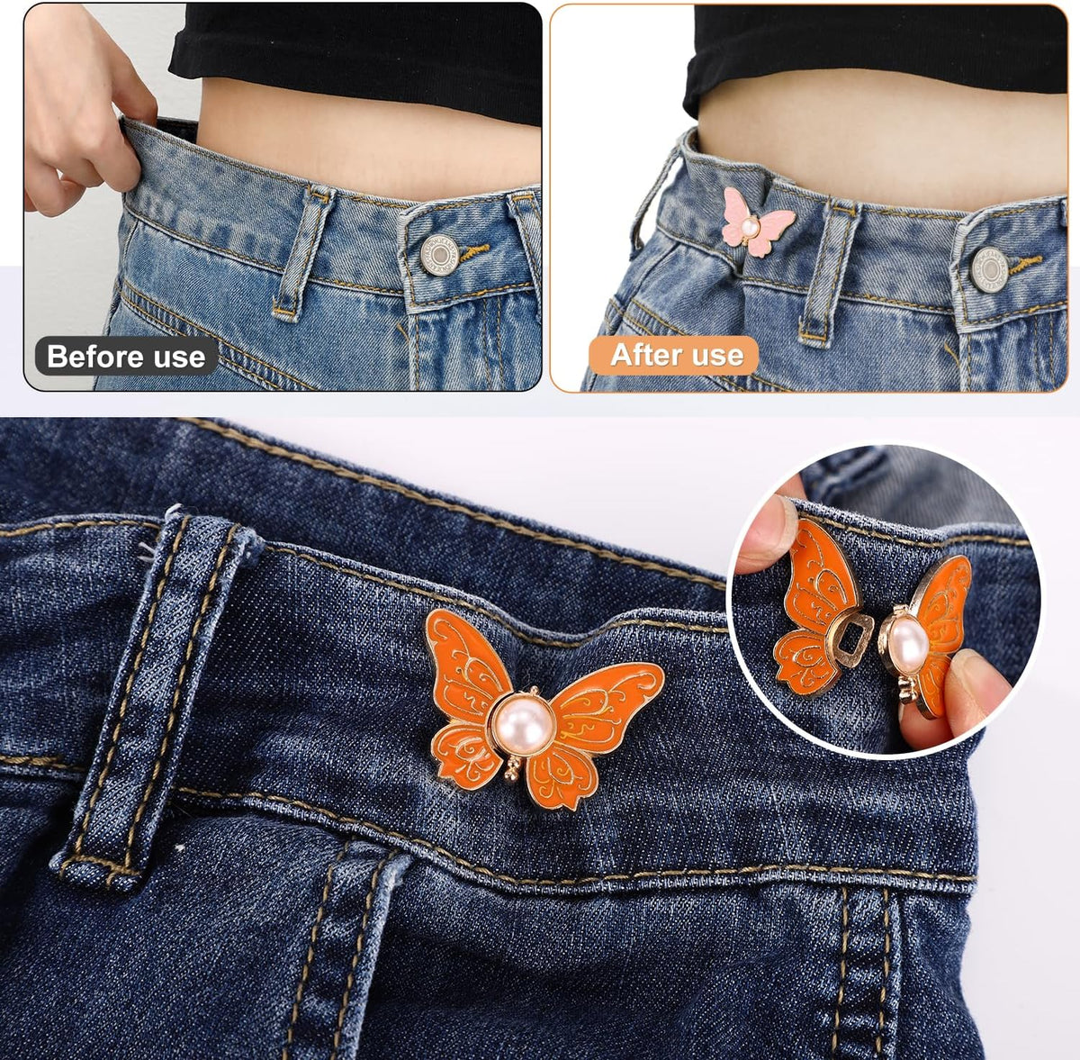 🔥Save 40% Today 🦋 8Pcs Butterfly Pants Waist Tightener – Easy Waist Adjustment