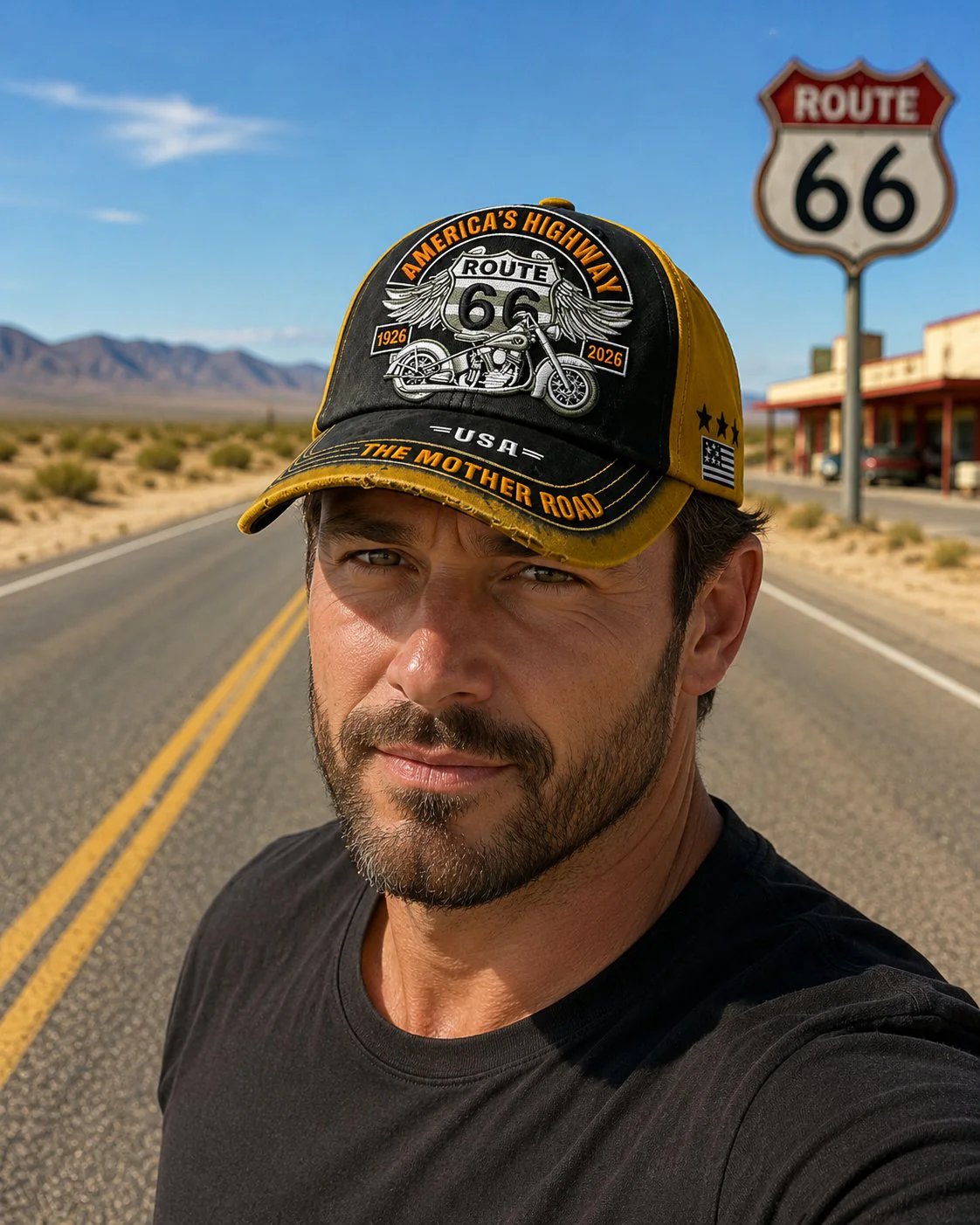 🔥 Summer Limited Deal: 50% OFF 🔥🏍️Retro US Route 66 100th Anniversary Art Printed Casual Baseball Cap