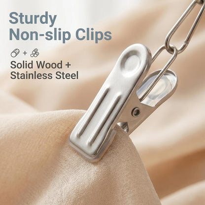 Pure Wood Rotating Closet Organizer with 12 Clips, Legging Hangers for Closet Organizer- 360 Rotating Metal Clips with Silicone Lining, Space Saving Hanging for Jeans Skirts Socks