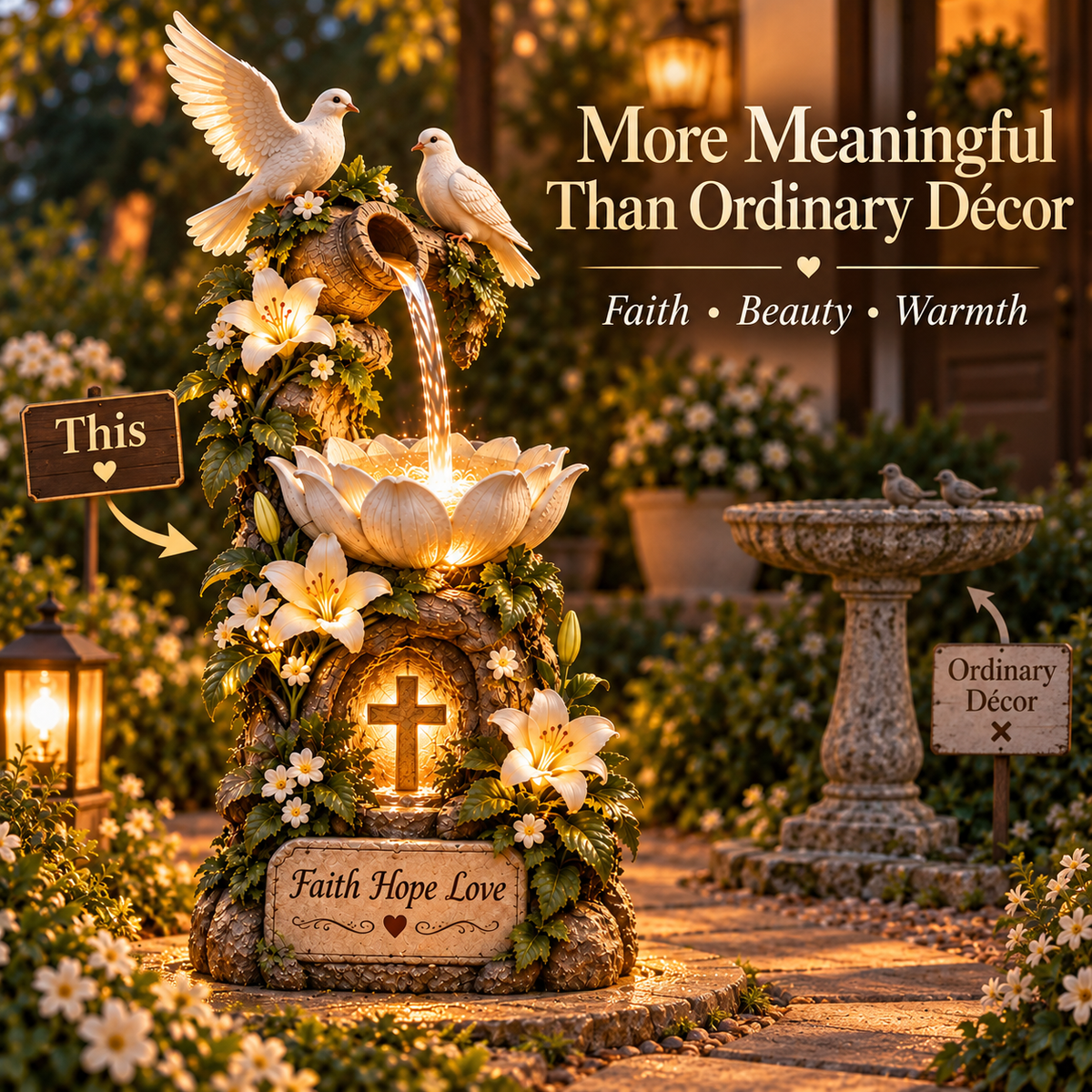 ✨Last Day 49% OFF✨🕊️✝️ Faith Hope Love Fountain™ – Lighted Christian Garden Decor