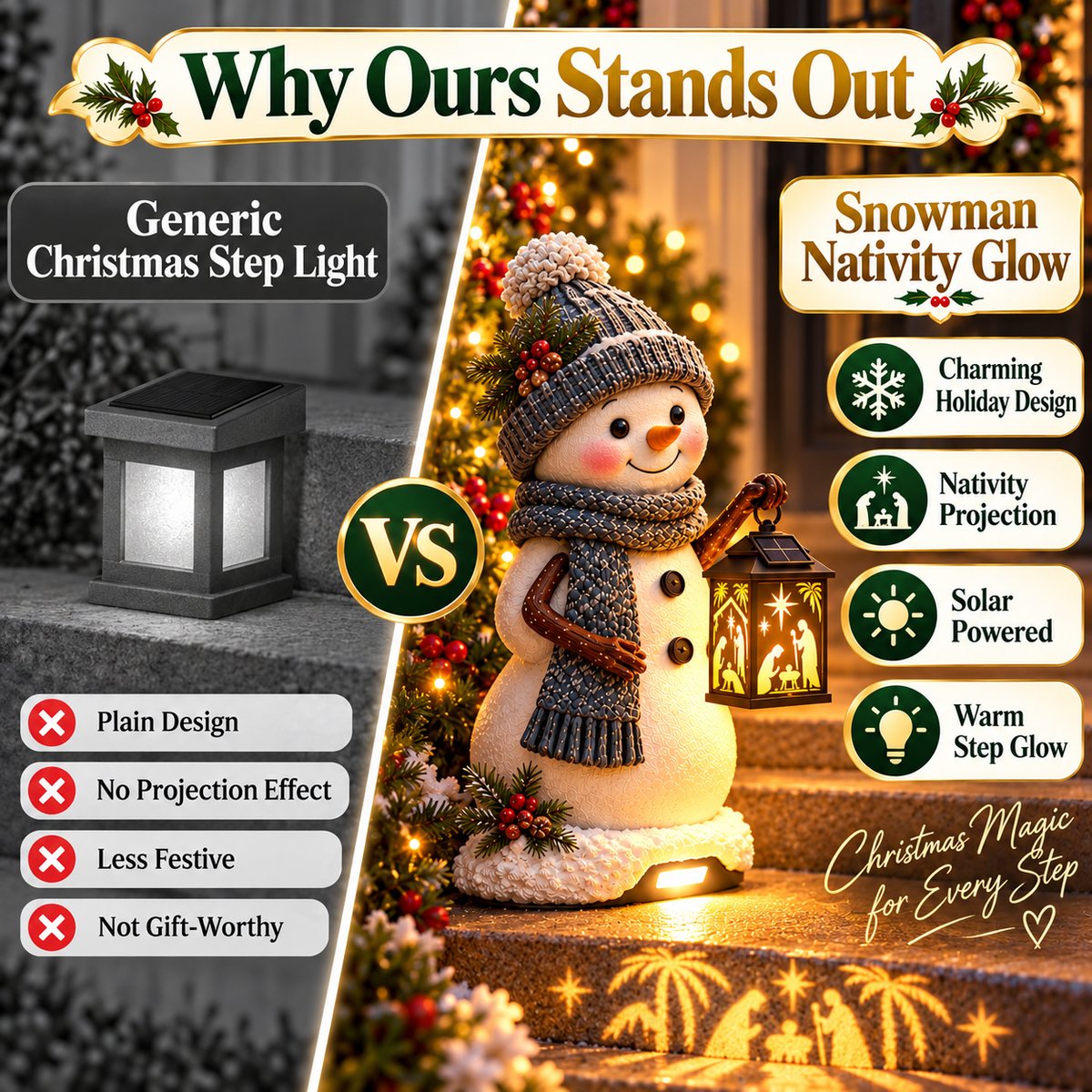 ⛄✨ Last Day 49% Snowman Nativity Glow™ – Solar Christmas Step Light with Holy Family Projection